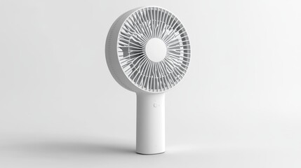 Handheld white fan mockup on white background for branding and product design offering a minimalistic approach to showcase fan models or portable electronic device concepts.. Generative AI