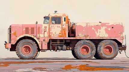 Obraz premium Vintage Pink Truck - A Side View Illustration