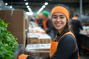 Smiling female worker in grocery warehouse
