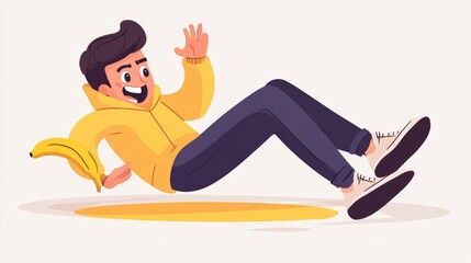 Person Slipping on Banana Peel in Funny Scene