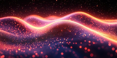 Abstract Wavy Background with Red and Orange Glowing Particles