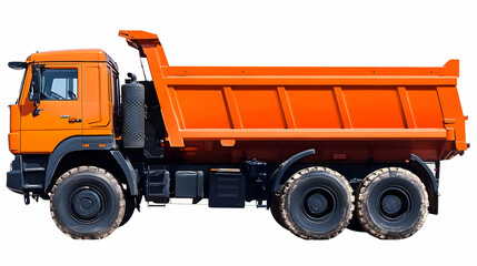 Orange Dump Truck Isolated on White Background, tipper truck, dumper truck, lorry, construction vehicle, heavy duty truck