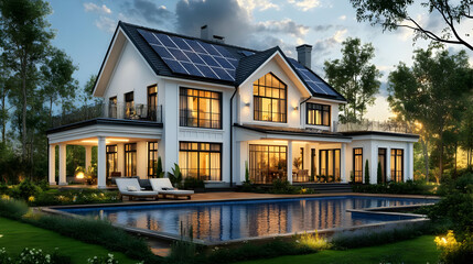 Modern Luxury Home with Swimming Pool and Solar Panels, Modern home, house, mansion, villa, architecture