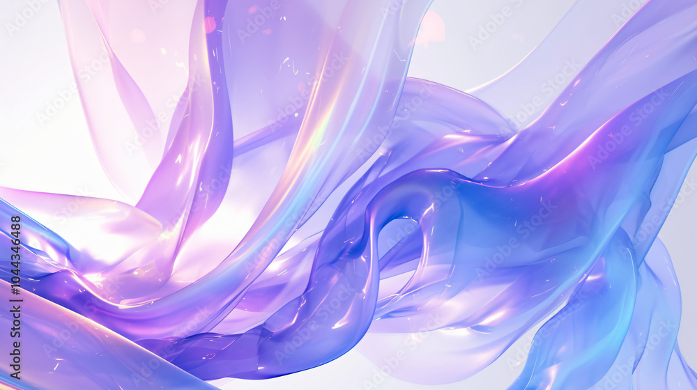 Poster abstract illustration of flowing translucent waves in shades of purple and blue, merging elegantly w