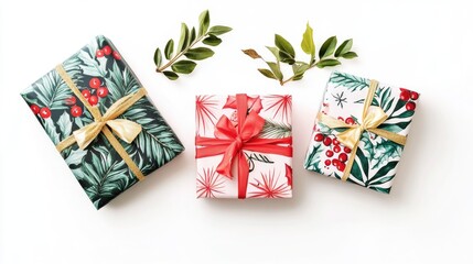 Colorful Christmas Gift Boxes Decorated with Ribbons