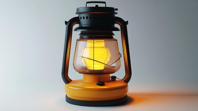 Classic camping lantern mockup with warm lighting effect isolated on a white background perfect for outdoor gear branding product advertisements or design concepts.. Generative AI