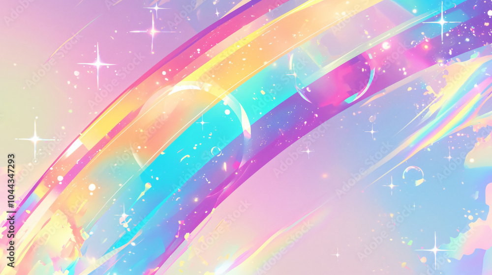 Aufkleber an abstract illustration depicts a colorful rainbow arching across a pastel background filled with s