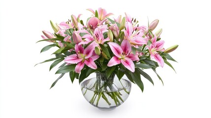 Obraz premium Beautiful Pink Lilies in a Clear Vase Arrangement