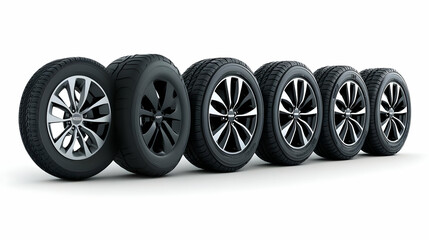 Set of New Black Car Tires with Alloy Wheels, new tires, black tire, car part, automotive, auto parts