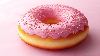 Pink Glazed Donut with Sprinkles, doughnut, frosting, sugar, sweet, treat