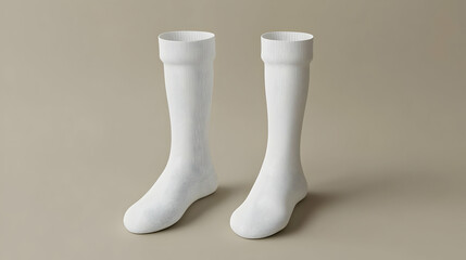 Pair of White Socks on Tan Background, blank socks, new socks, clean socks, cotton socks, pair of socks