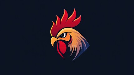 Obraz premium A cool rooster logo designed with a sleek and modern style, looking to the left. This vibrant and eye-catching design features bold lines and dynamic shapes, making it perfect for branding in the food