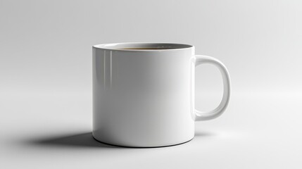 Fototapeta premium Minimalistic white coffee mug mockup standing on a clean white surface perfect for brand identity or product marketing with a simple and elegant look.. Generative AI