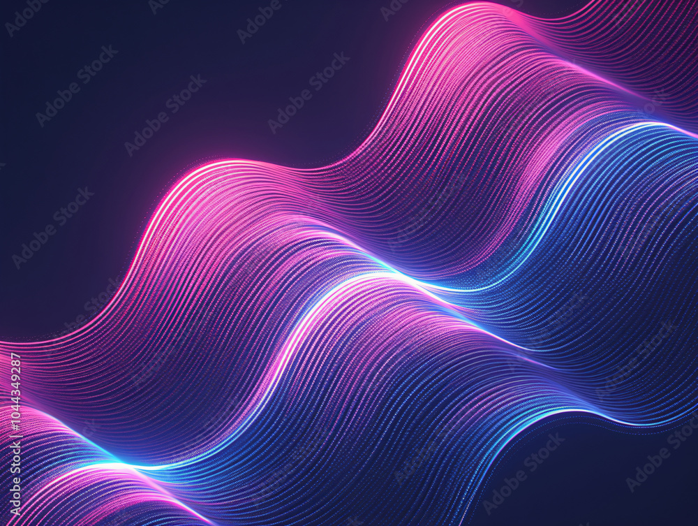 Poster an abstract representation of flowing waves in pink and blue tones, creating a dynamic visual motion
