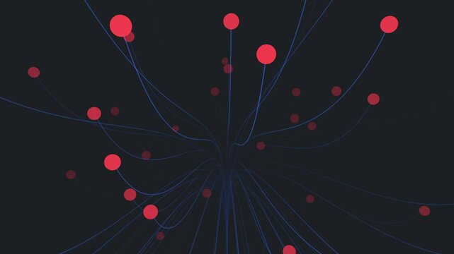 A web-like pattern emerges from a network of pink dots on a black background. The dots are connected by lines, forming a mesmerizing and intricate design