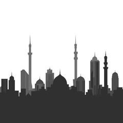 Minimalist Silhouette of Sharjah Cityscape Against White Sky