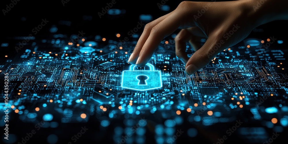 Poster Hand Interacting with a Digital Lock on a Circuit Board