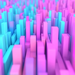 Fototapeta premium Abstract 3D landscape with colorful vertical bars in shades of pink and blue.