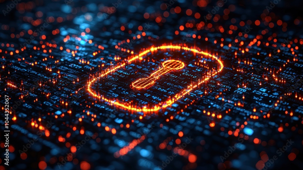 Poster glowing keyhole on a digital circuit board