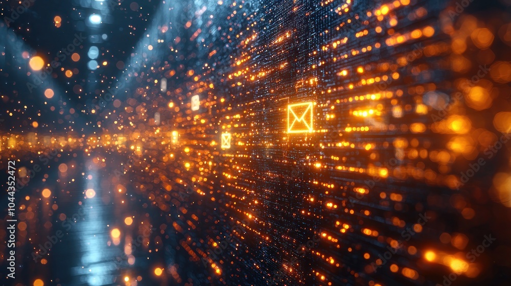Poster Abstract Digital Network with Glowing Email Symbol