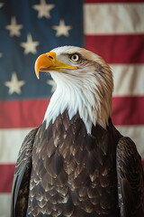 Naklejka premium white head eagle with American flag background close up shot generated by AI