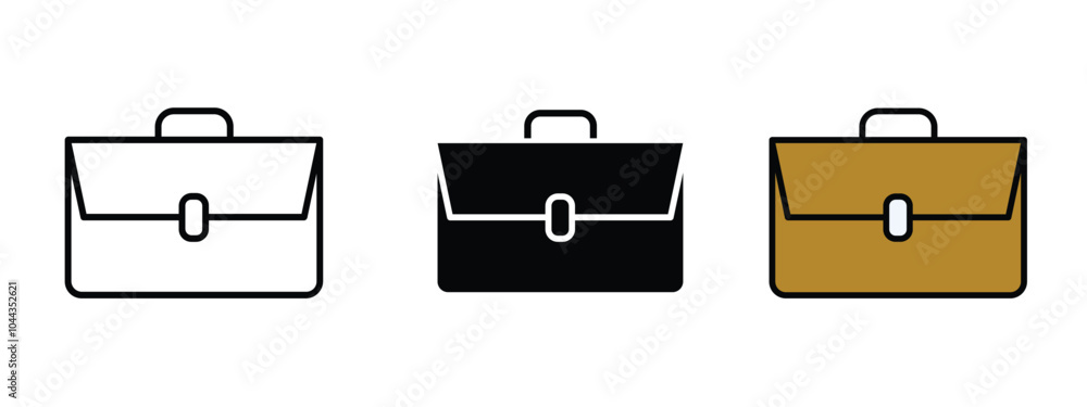 Poster briefcase icon in outline, silhouette and in editable colors, briefcase icons set with unexpanded ve