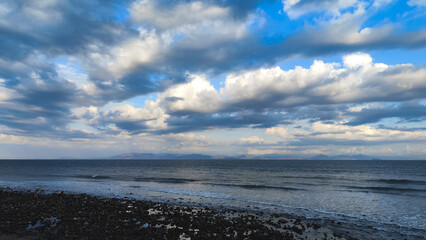 Blue sky and White cloud on the beach. before the sunset