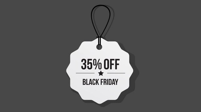 35% offers of Black Friday discount tag label motion on a red isolated background and green screen