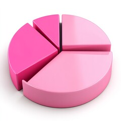 Fototapeta premium A pink pie chart divided into four segments, representing data visually.