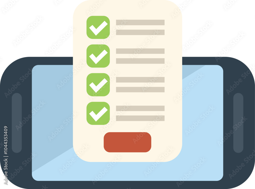 Poster smartphone displaying checklist for approving document with check marks and button