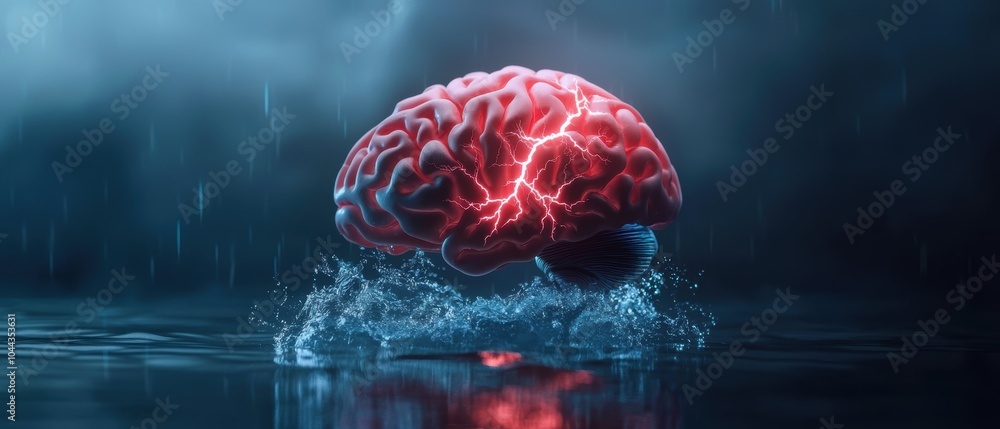 Aufkleber abstract brain with lightning bolts symbolizes intense thought and creativity, emerging from calming