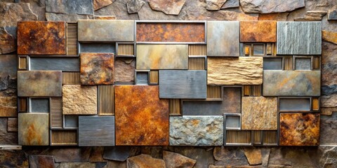Abstract  of natural stone and metal wall art gallery , abstract,, illusion, natural stone, metal, wall art, gallery