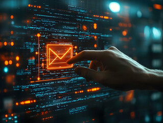 Fototapeta premium Digital Email Illustration - Sending Email, Communication, Technology