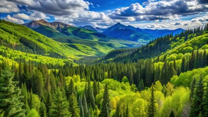 Fototapeta premium Scenic forest landscape in San Juan National Forest, Colorado with lush green trees, scenic, forest, landscape
