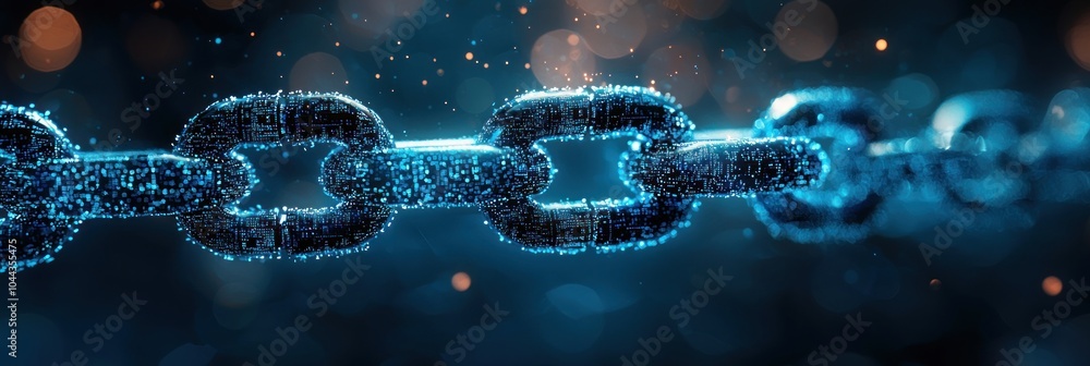 Poster digital chain of interlocking links with blue glow