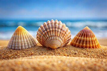 seashell trio with natural symmetry and marine textures