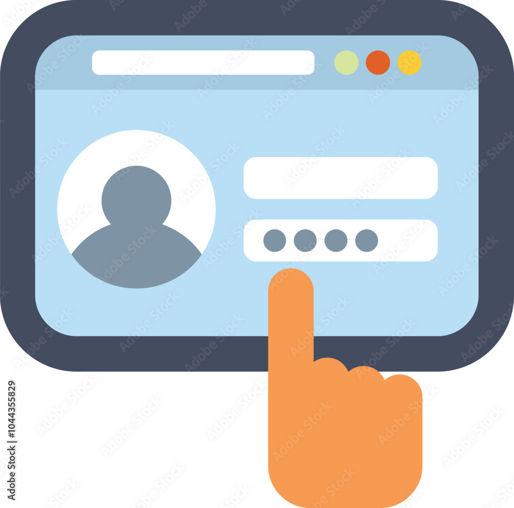 Poster finger touching screen, logging into account with username and password on website or mobile applica