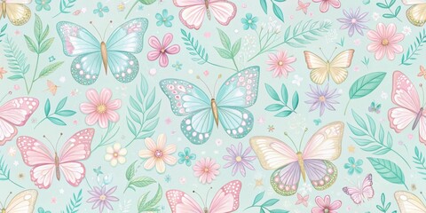 Pastel floral butterfly seamless pattern perfect for spring, spring, pastel, floral, butterfly, seamless, pattern