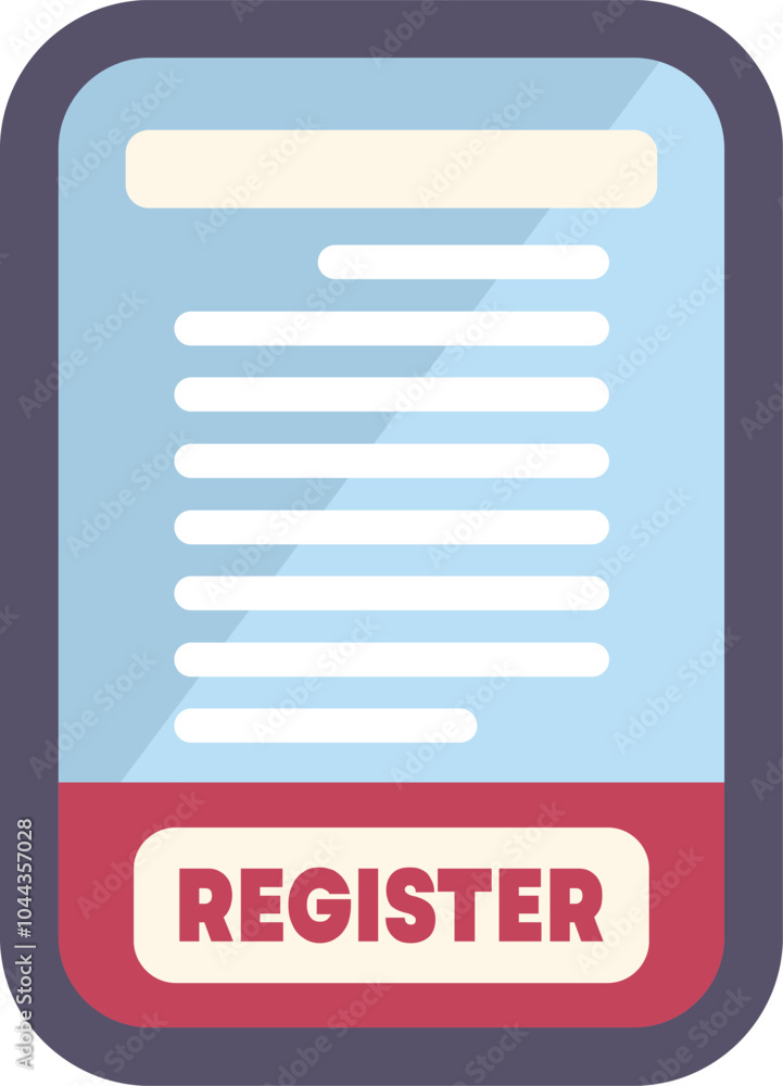 Poster smartphone showing online registration form with button, concept of online registration, filling out