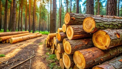 Close-up of freshly cut pine wood logs in a forest, Logging, Coniferous trees, Pine wood, Timber, Forestry