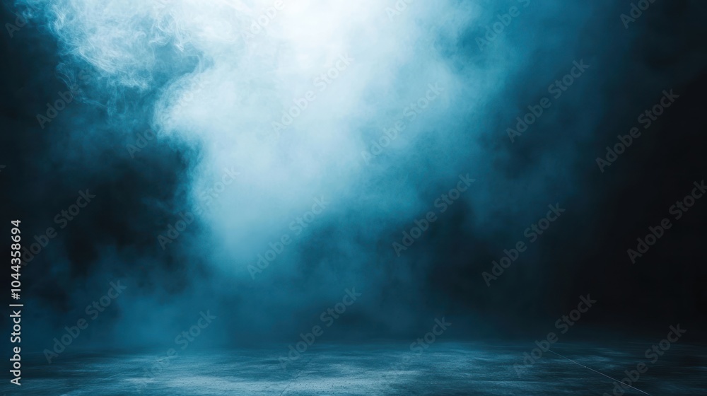 Poster a misty atmosphere with a gradient of blue and dark tones, creating a moody backdrop.