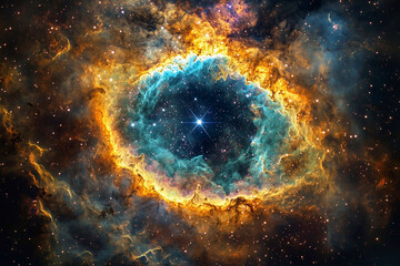 Birth of a new star in brown cosmic nebula.