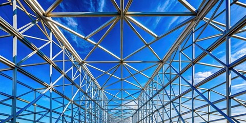 Geometric steel framework against vibrant blue sky , architecture, modern, innovative, design, structure, metal
