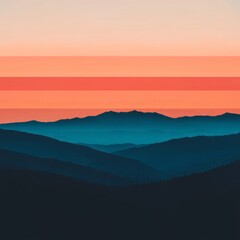 Obraz premium A serene sunset over layered mountains, showcasing vibrant colors and depth.