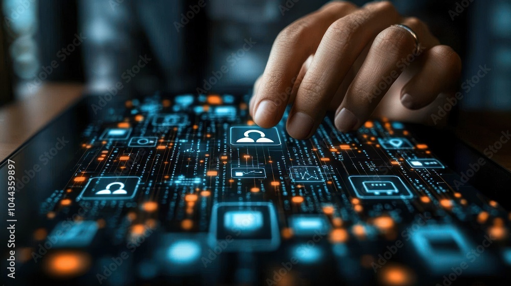 Poster Hand Interacting with a Digital Interface Featuring a User Icon