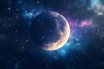 Cosmic Dreamscape Abstract Background - Moon, Stars, Nebula