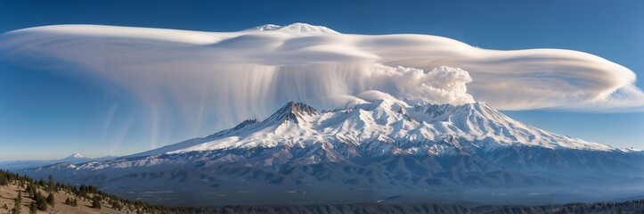 Stunning view of Mount Shasta in California with camouflaged UFOs belonging to the Lemurians