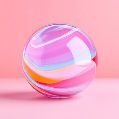 Obraz premium A colorful, glossy sphere with swirling patterns against a pink background.