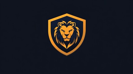Obraz premium Minimalist logo featuring a lion inside a shield, designed in a sleek vector style using only two colors. This logo combines strength and elegance, making it perfect for brands 