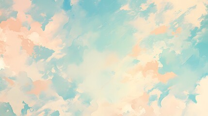 Fototapeta premium A full canvas filled with gentle washes of mint, peach, and sky blue in an abstract, loosely defined shape, evoking a soft watercolor art piece.